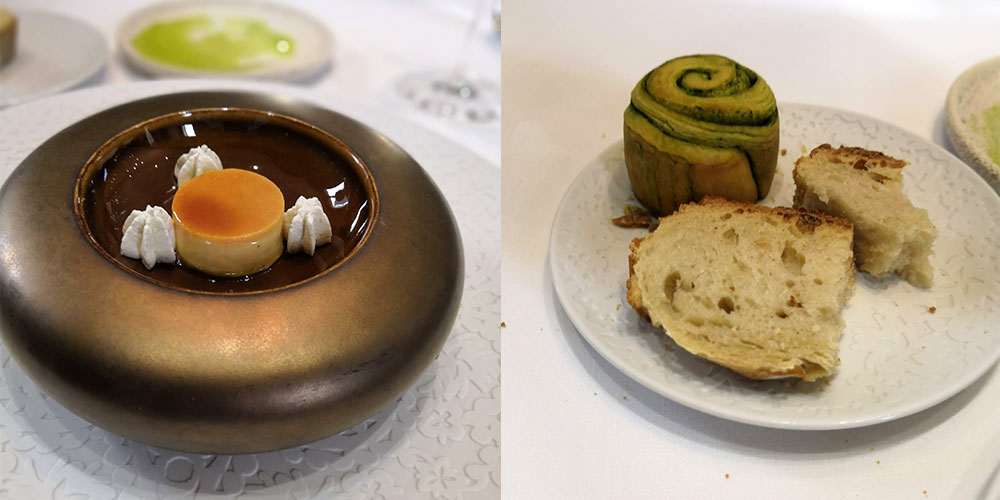 Michelinská restaurace Aponiente - jikrový pudink a zámotek s planktonovým máslem